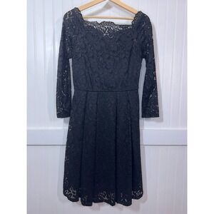 Miss May Retro Whimsigoth Black Lace Off Shoulder Long Sleeve Cocktail Dress L